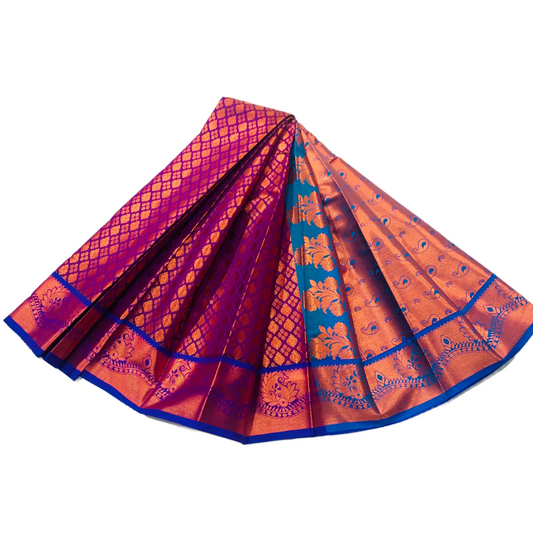 Vegan Silk Saree Purple Colour with Copper with Blue with Mango design