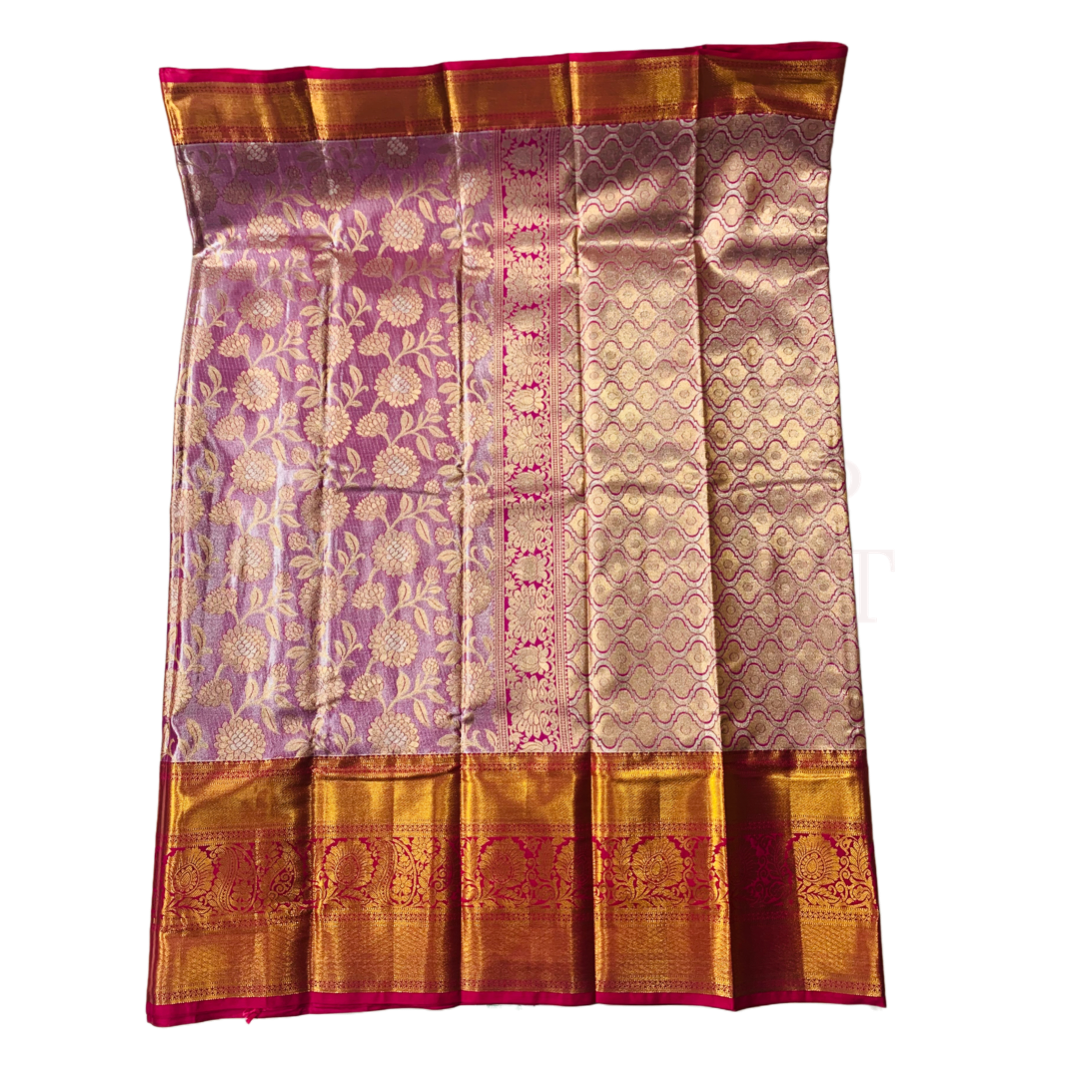 Vegan Silk Saree Golden Purple Colour with large Mango border