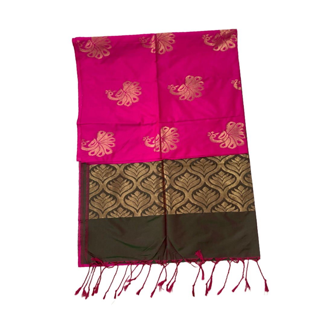 Soft Vegan Silk Saree Pink Colour with Border less