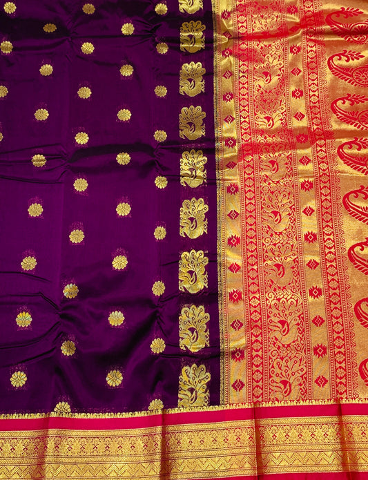 Purple shade saree with Sliver and Pink Border