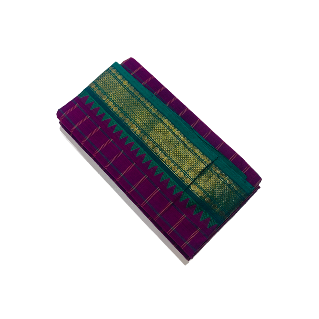 9 yards Cotton Saree Magenta Colour with Green Border