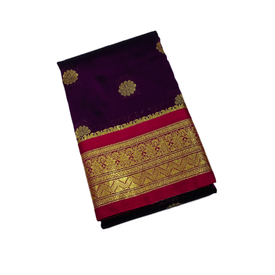 Purple shade saree with Sliver and Pink Border