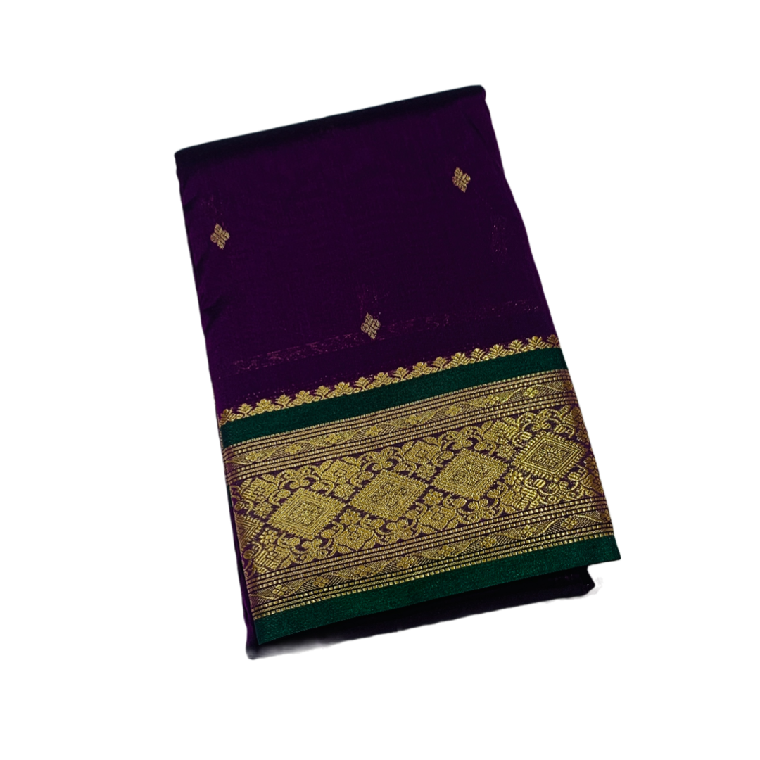 Purple shade saree with Sliver and Green Border