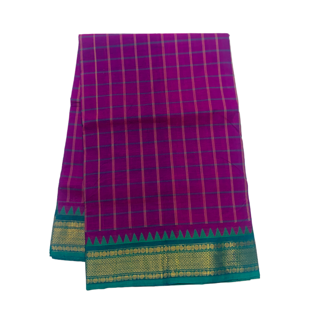 9 yards Cotton Saree Magenta Colour with Green Border