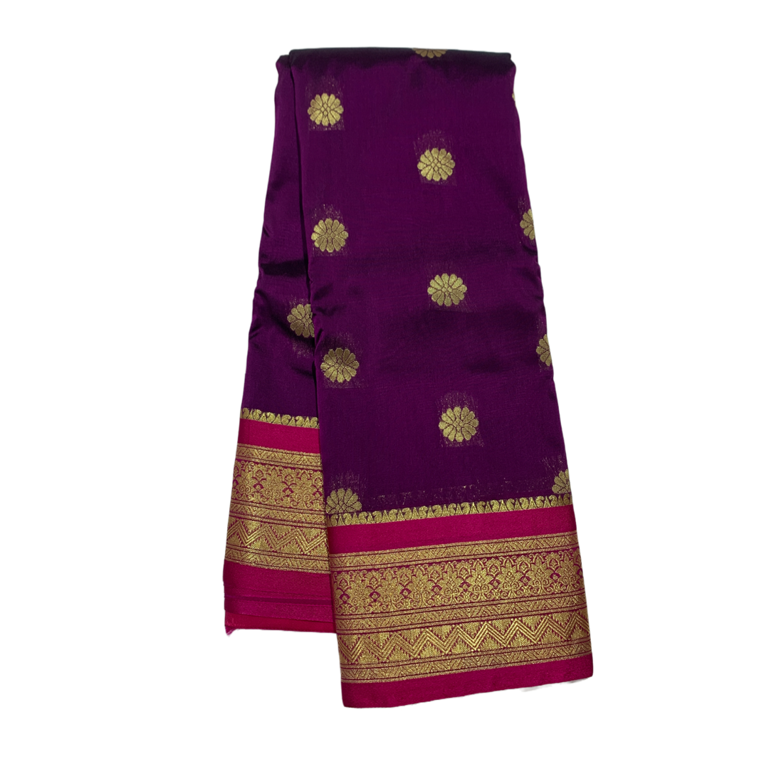 Purple shade saree with Sliver and Pink Border