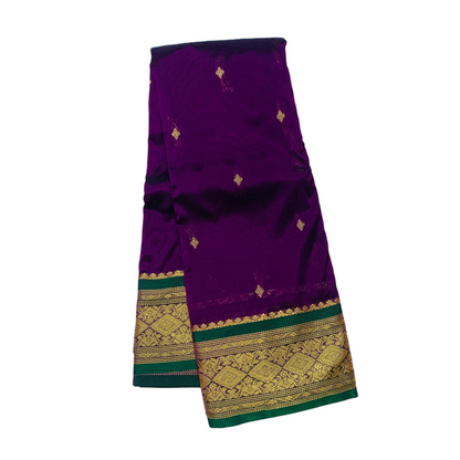 Purple shade saree with Sliver and Green Border