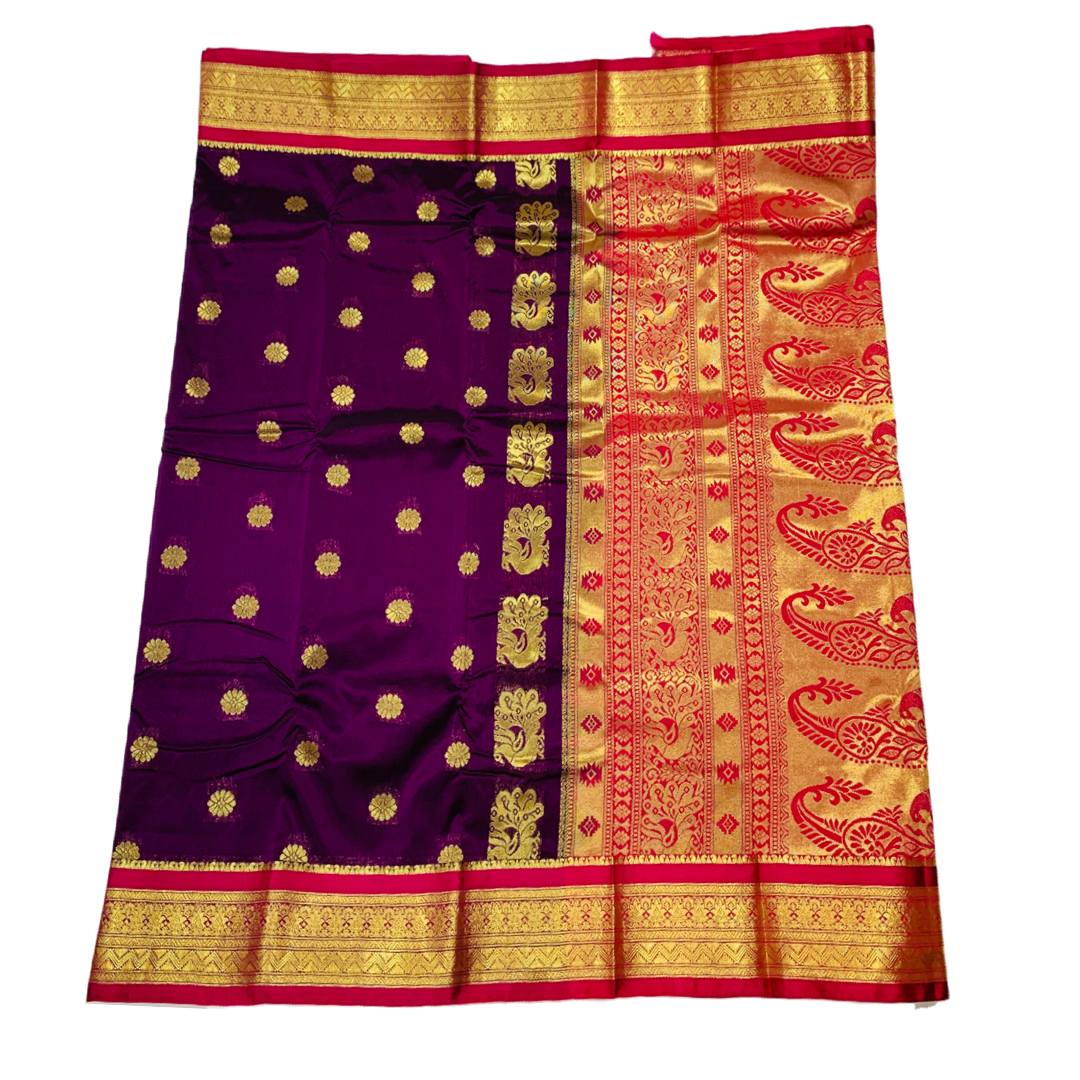 Purple shade saree with Sliver and Pink Border