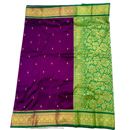 Purple shade saree with Sliver and Green Border