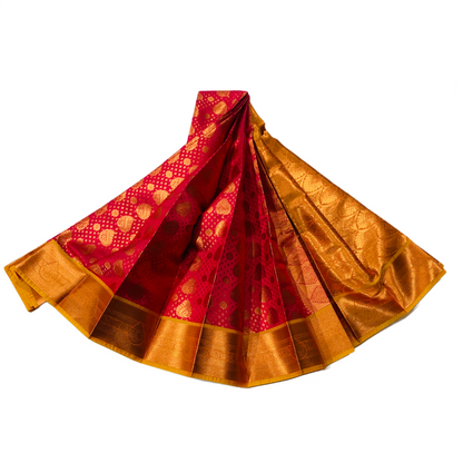 Pink Shade Soft kanchi pattu with Copper and Golden Yellow Border.