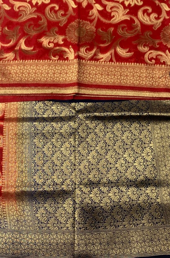 Red shade  Banaras Saree with NavyBlue Border.