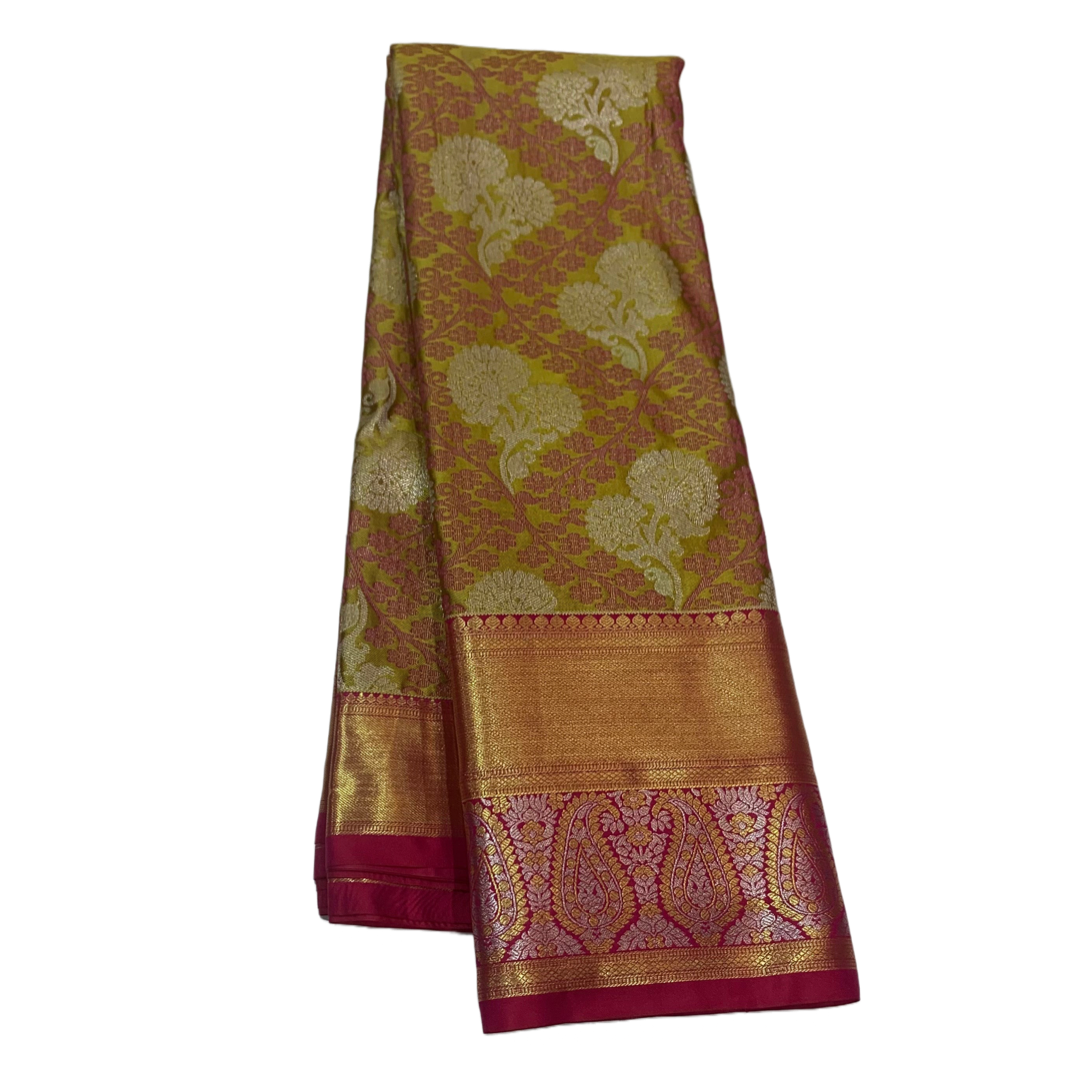 Vegan Silk Saree Golden Colour with Maroon Border