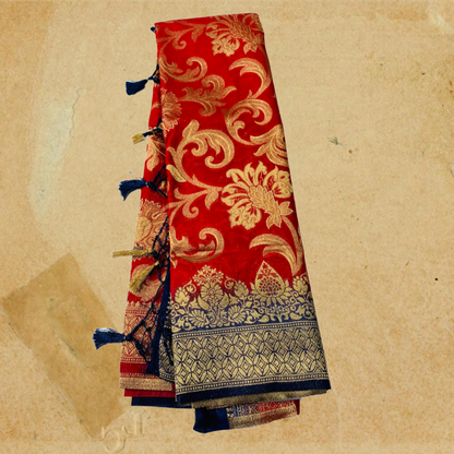 Red shade  Banaras Saree with NavyBlue Border.