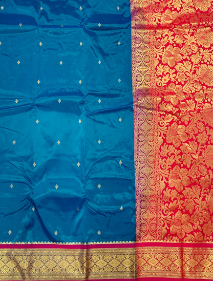 Rama Blue shade saree with Sliver and Pink Border