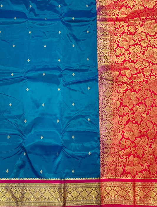 Rama Blue shade saree with Sliver and Pink Border