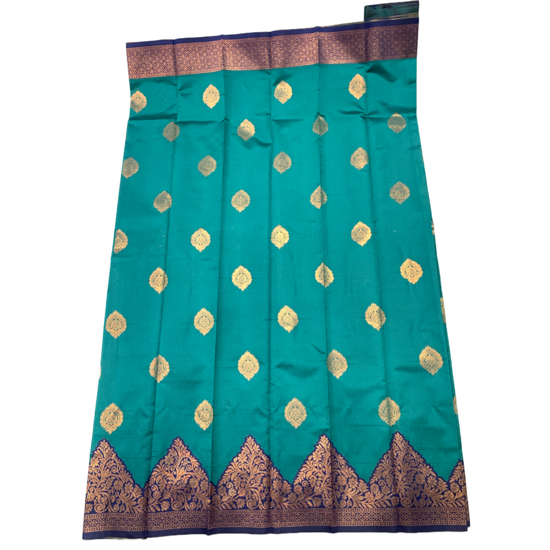 Ramar Blue shade saree with Navy Blue Border with flower design