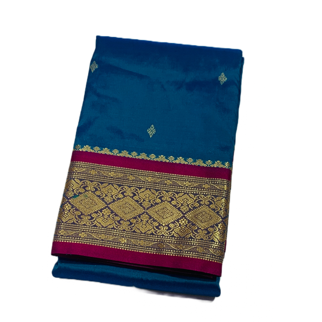 Rama Blue shade saree with Sliver and Pink Border