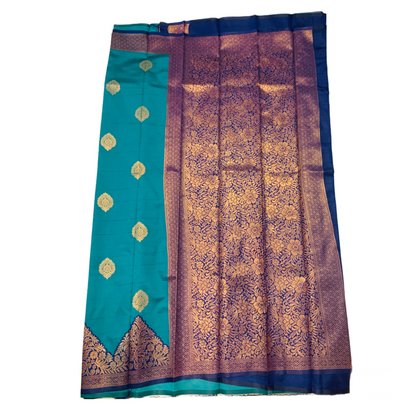 Ramar Blue shade saree with Navy Blue Border with flower design