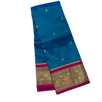 Rama Blue shade saree with Sliver and Pink Border