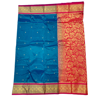 Rama Blue shade saree with Sliver and Pink Border