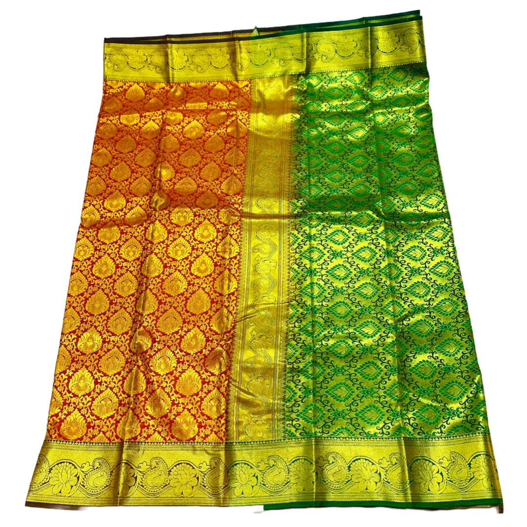 Red Shade Vegan Silk Saree with Copper Border with Mango and Lotus design