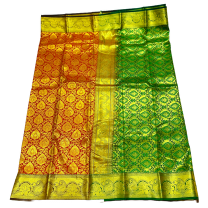 Red Shade Vegan Silk Saree with Copper Border with Mango and Lotus design