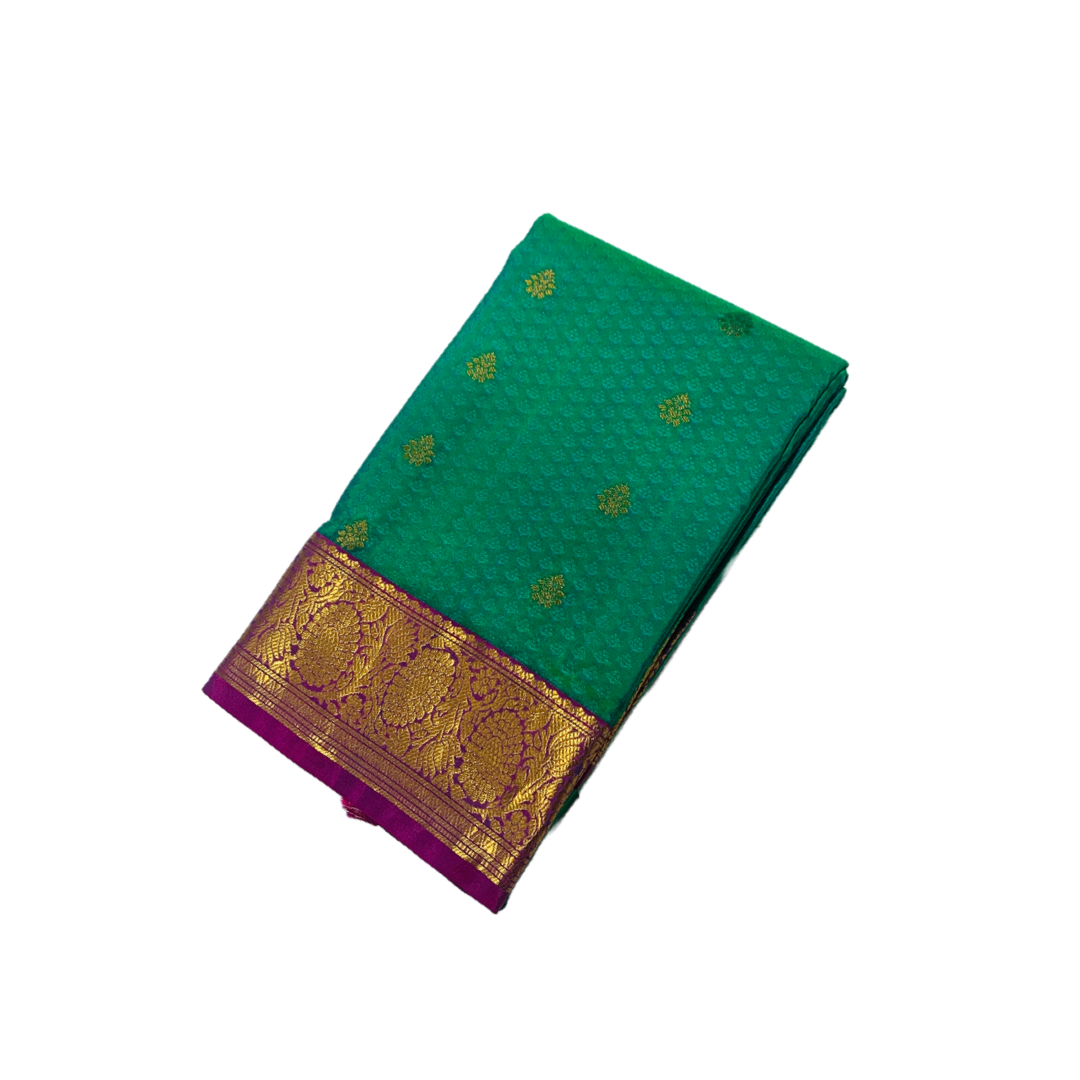 Ramar Green shade Semi Silk Saree with Pink Border with Floral Design