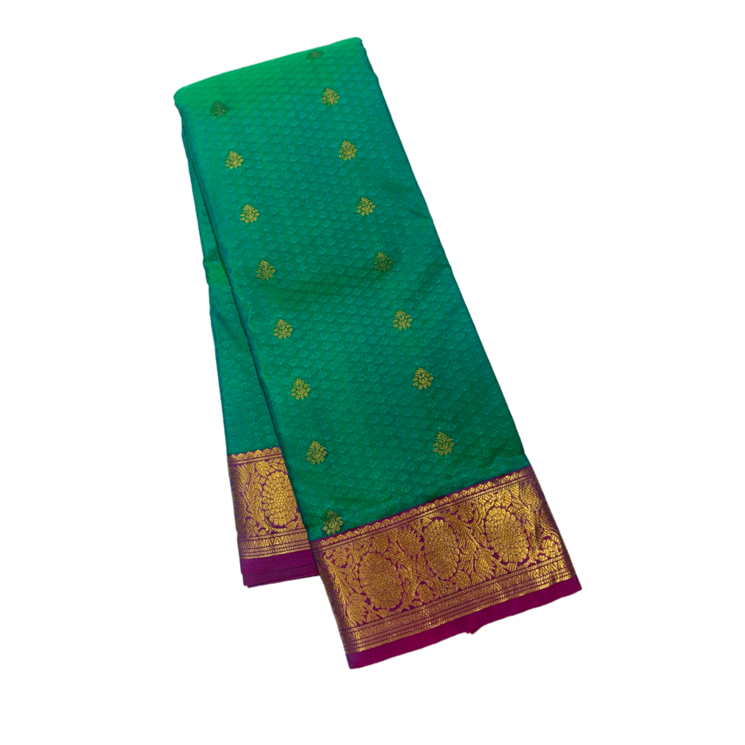 Ramar Green shade Semi Silk Saree with Pink Border with Floral Design