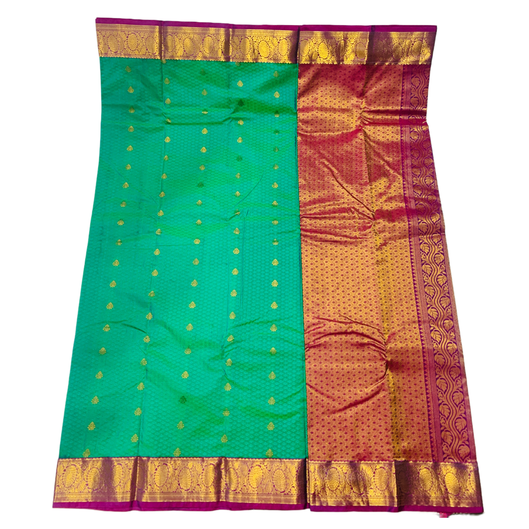 Ramar Green shade Semi Silk Saree with Pink Border with Floral Design