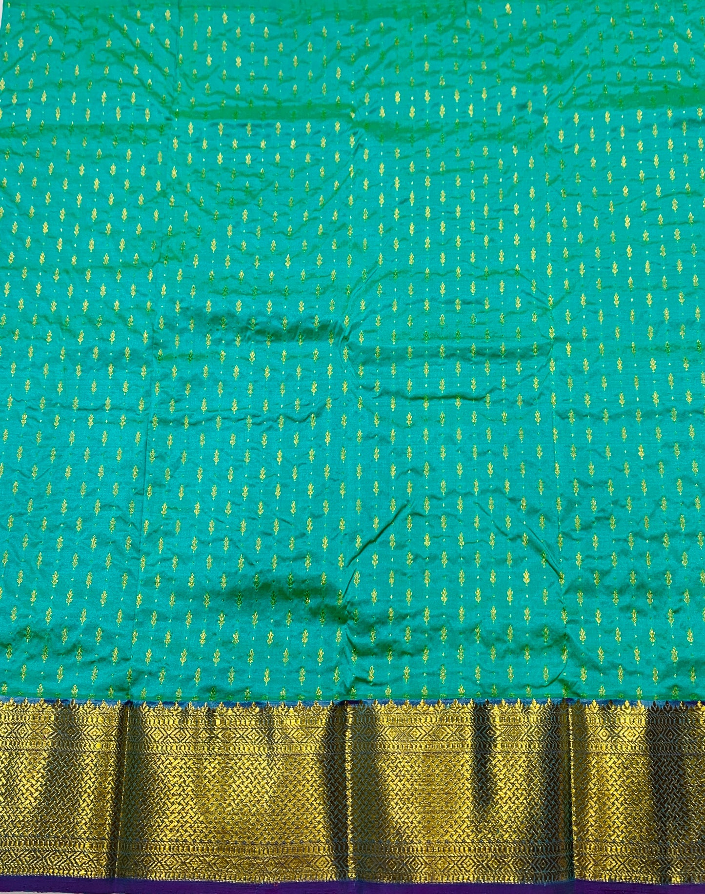 Rama Green shade Pure Kanchipuram Kids Pattu Pavadai with Contrast border for age 2 to 5