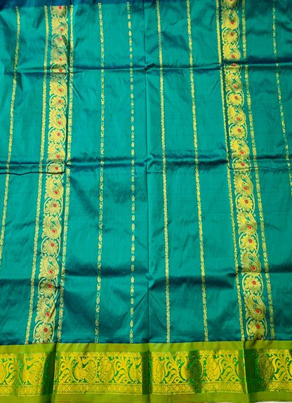 Rama Green shade Semi Silk Kids Pattu Pavadai with Contrast border for age above 10 years