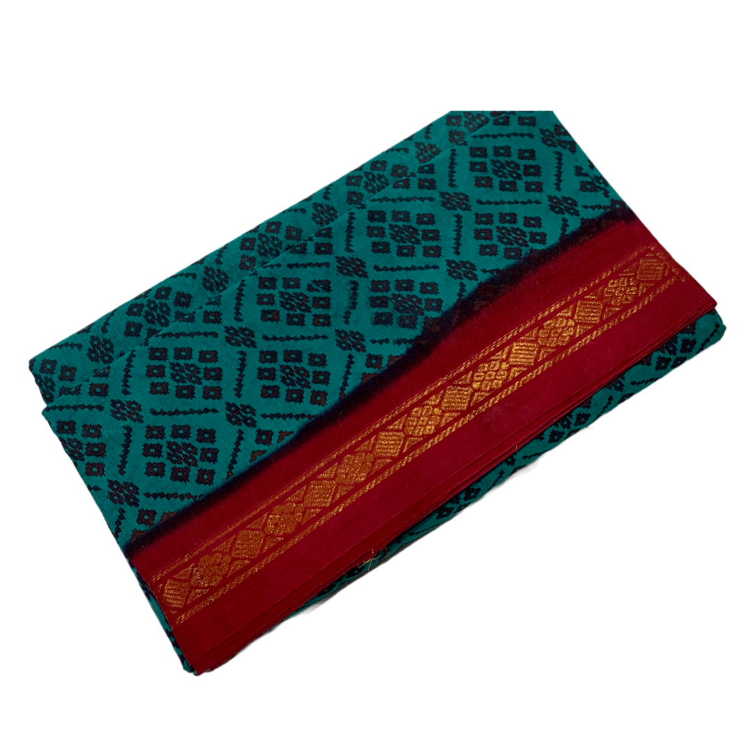 Chettinad Sungudi Cotton Rama Green Printed  Saree