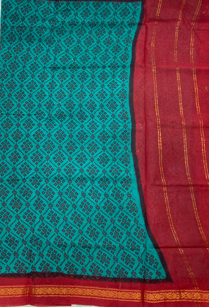 Chettinad Sungudi Cotton Rama Green Printed  Saree