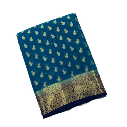 Georgette Crepe Saree Rama Blue Colour