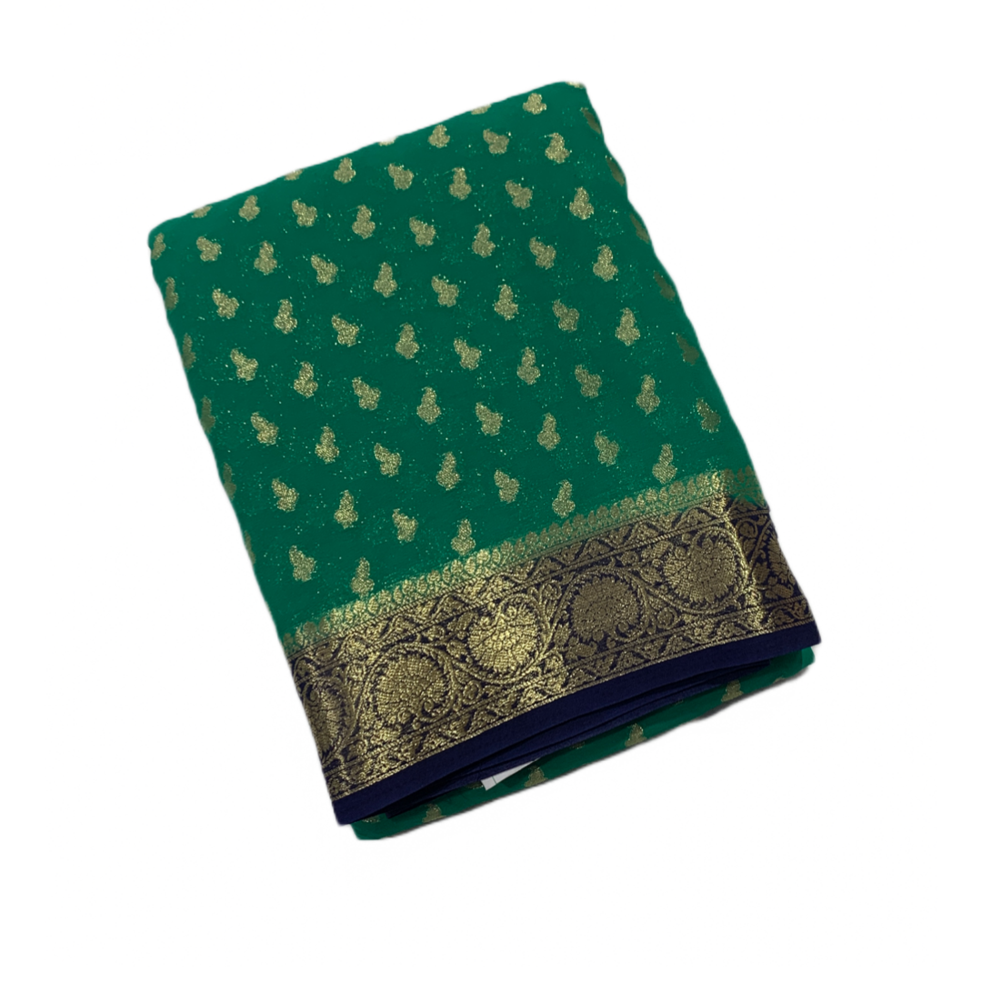 Georgette Crepe Saree Rama Green Colour