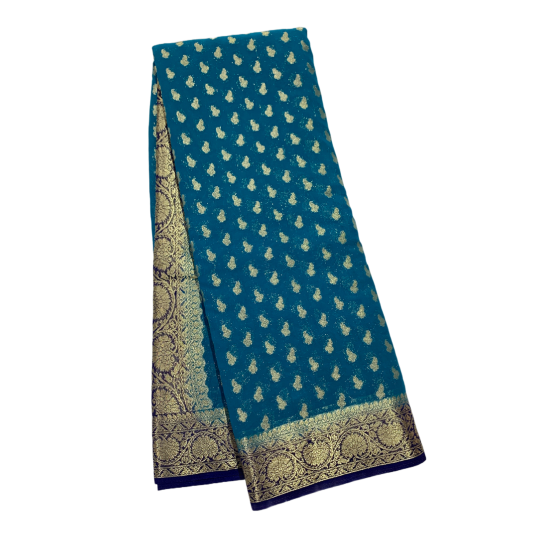 Georgette Crepe Saree Rama Blue Colour