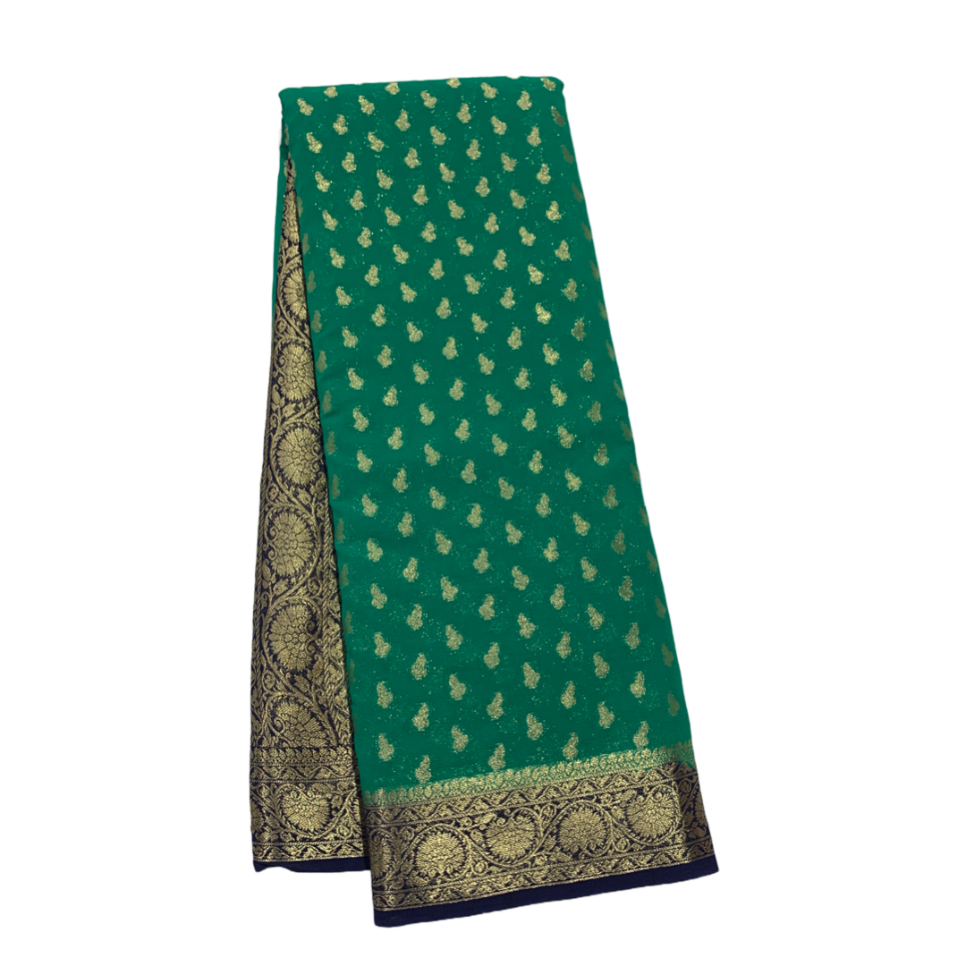 Georgette Crepe Saree Rama Green Colour