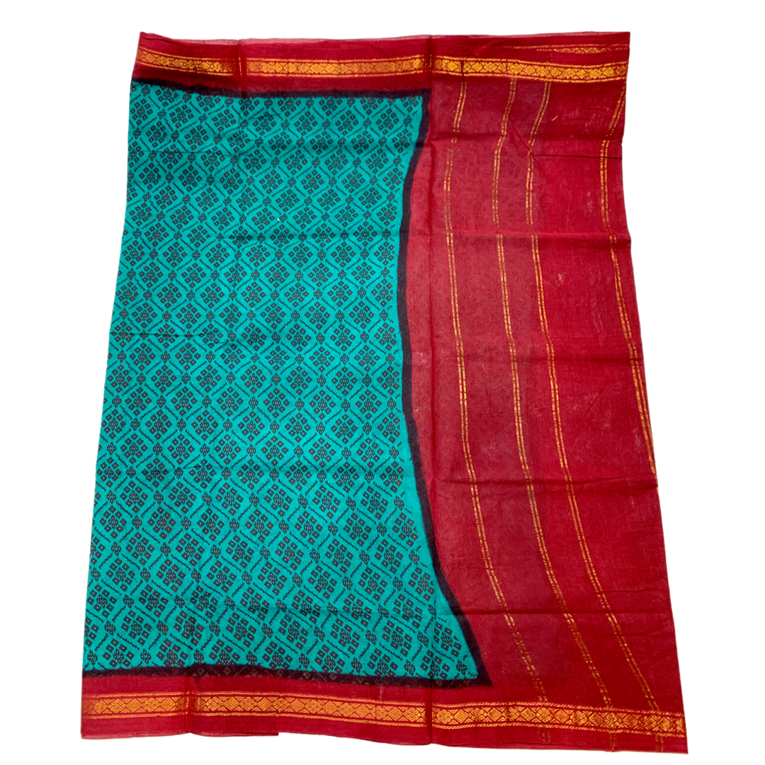 Chettinad Sungudi Cotton Rama Green Printed  Saree