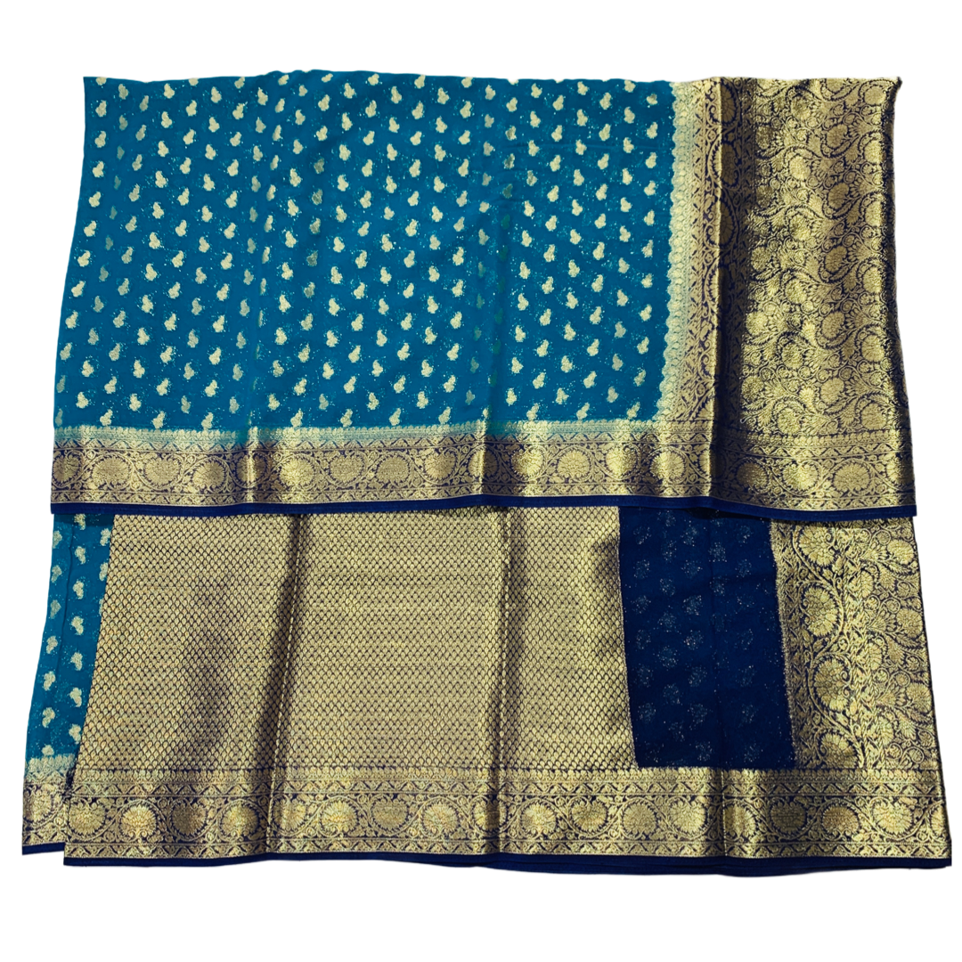 Georgette Crepe Saree Rama Blue Colour