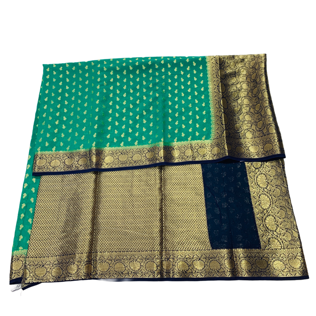 Georgette Crepe Saree Rama Green Colour