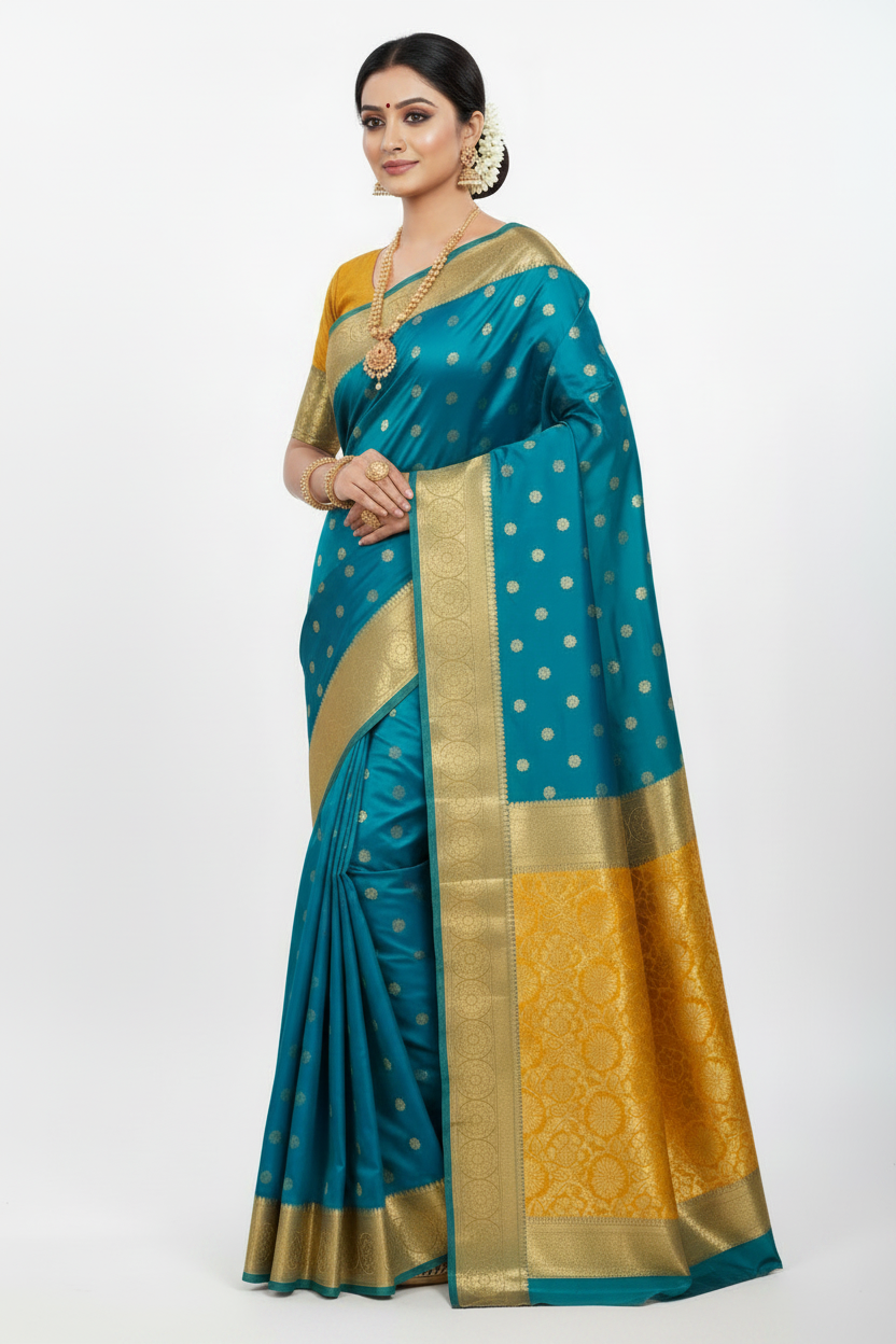 Pure Kanchipuram Silk Rama Blue Colour