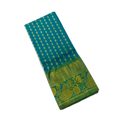 Rama Green shade Semi Silk Kids Pattu Pavadai with contrast border for age above 10 years