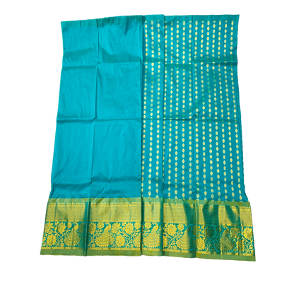 Rama Green shade Semi Silk Kids Pattu Pavadai with contrast border for age above 10 years