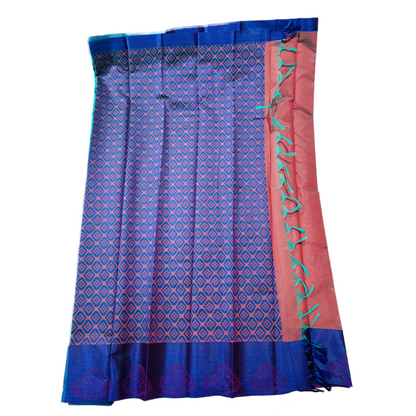 Ramar Green shade silk cotton Saree with Blue Border