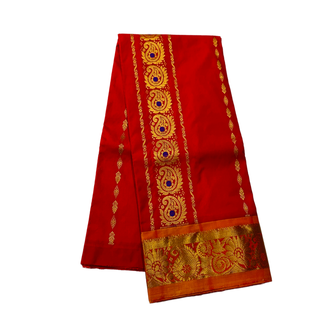 Red shade Semi Silk Kids Pattu Pavadai with Contrast border for age 5 to 10