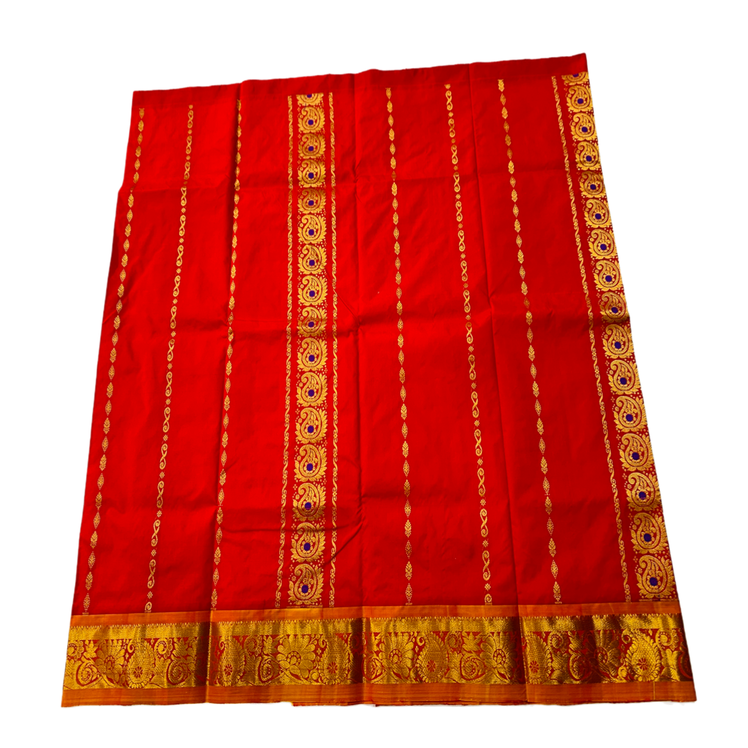 Red shade Semi Silk Kids Pattu Pavadai with Contrast border for age 5 to 10