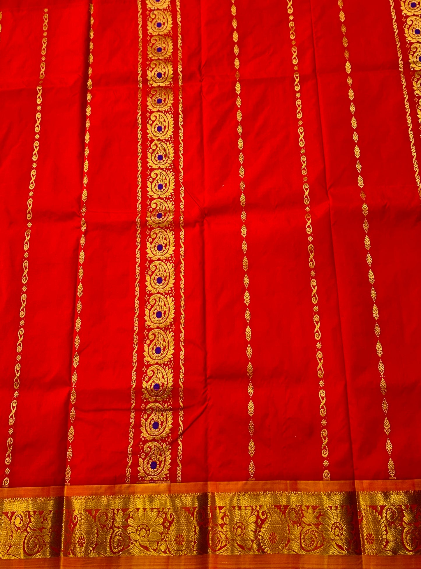 Red shade Semi Silk Kids Pattu Pavadai with Contrast border for age 5 to 10