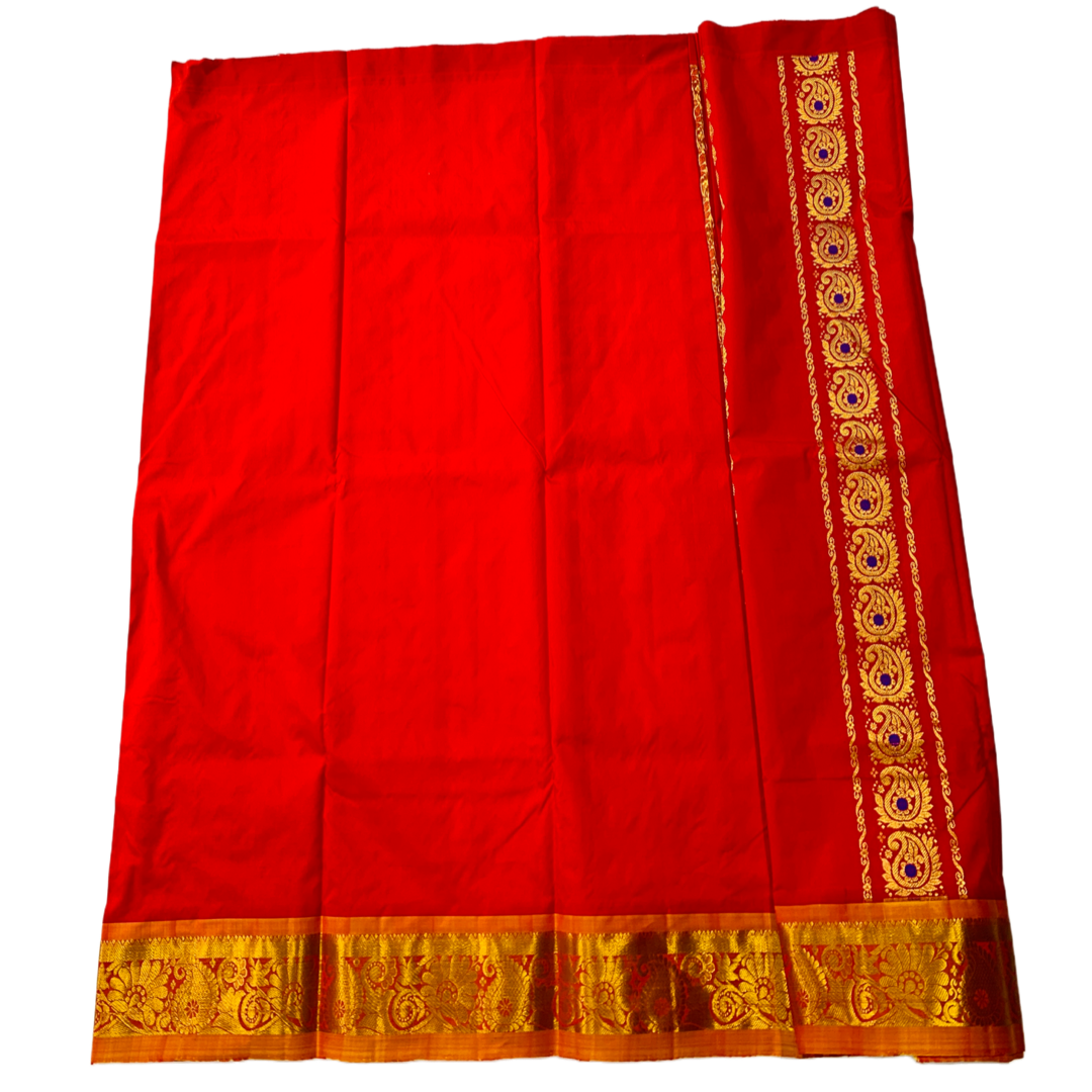 Red shade Semi Silk Kids Pattu Pavadai with Contrast border for age 5 to 10