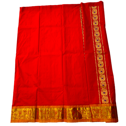 Red shade Semi Silk Kids Pattu Pavadai with Contrast border for age 5 to 10