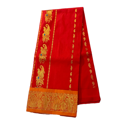 Red shade Semi Silk Kids Pattu Pavadai with Contrast border for age 2 to 5