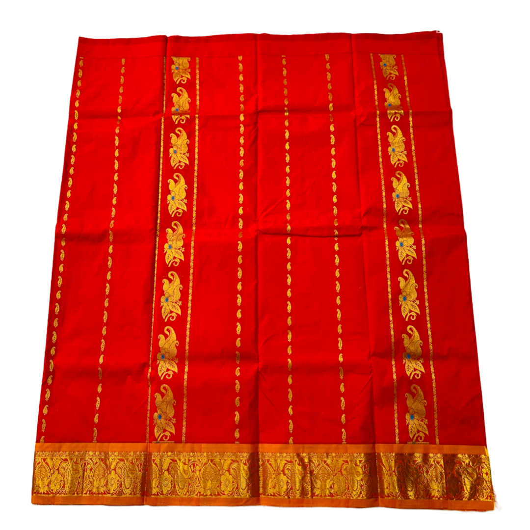 Red shade Semi Silk Kids Pattu Pavadai with Contrast border for age 2 to 5